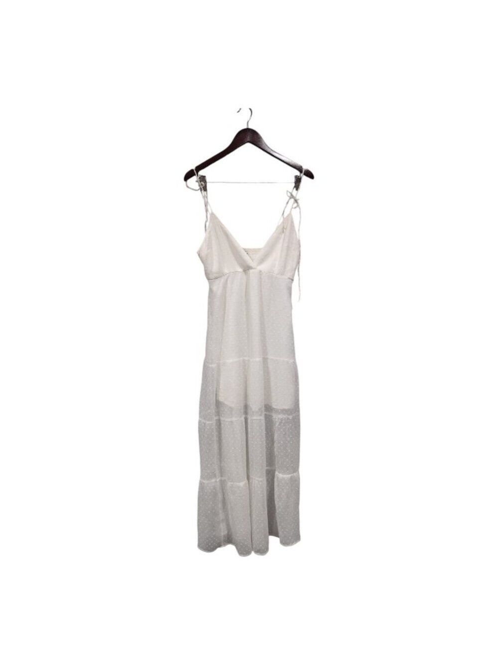 Abercrombie & Fitch White Swiss Dot Dress Thin Straps Lined Sheer Tiered Maxi M